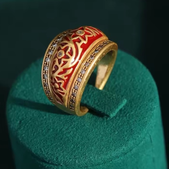 Ethnic Antique Red Brass Ornate Ring